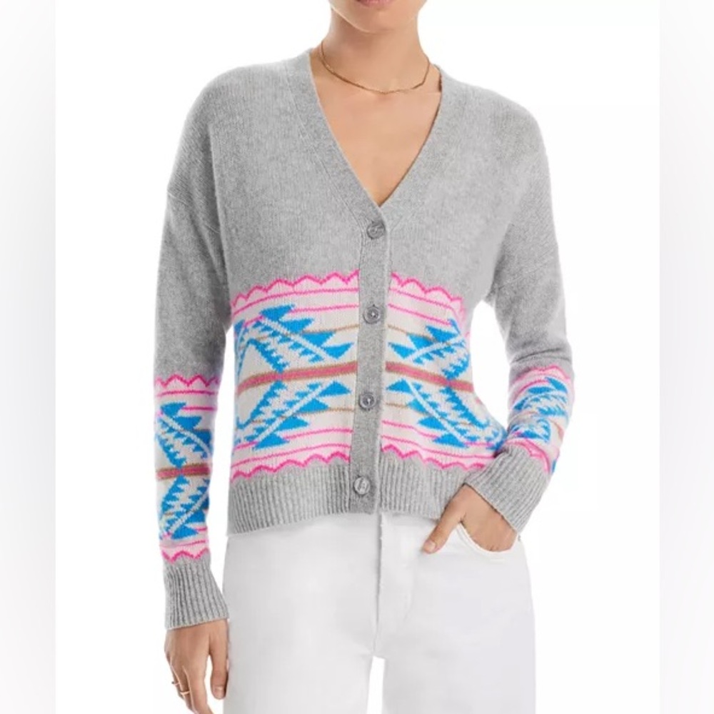Aqua Cashmere Fair Isle Cardigan Sweater Women Small Quiet Luxury Soft Southwest